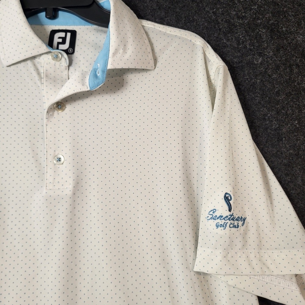 FootJoy Mens Golf Polo Shirt White Blue Micro Dot Sanctuary Sugar Oaks Size S